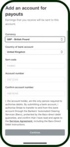 Add an account for payouts